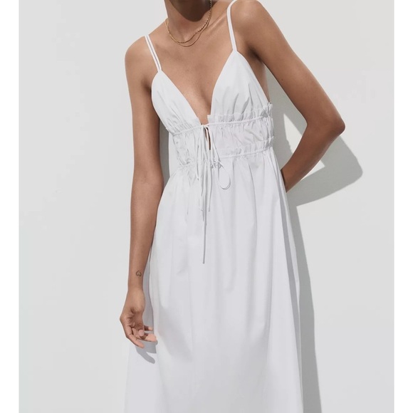 Zara White Poplin Midi Dress with Straps Extra Large - Picture 3 of 8